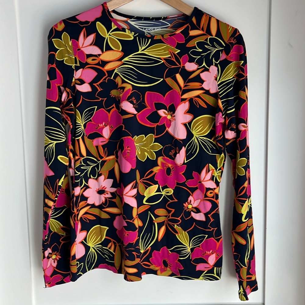 Lands End Rash Guard Athletic Swim Shirt Long Sleeve UPF 50 Swim Tee Sz S 6-8